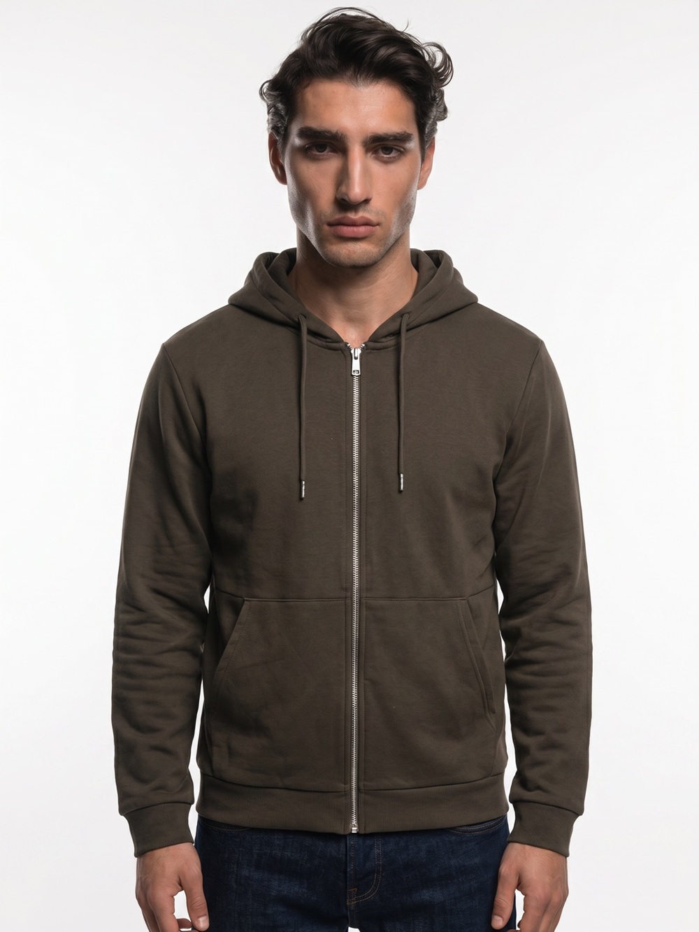 🧥 Zara Men’s Full Zip Hoodie – Size M – Olive Green
